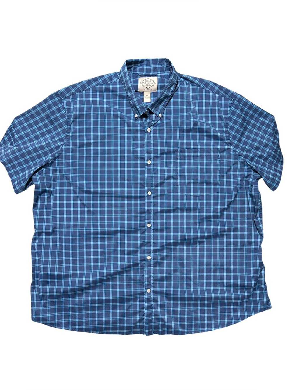 St. John's Bay Blue Plaid Short-Sleeve Button-Down Shirt 3XL